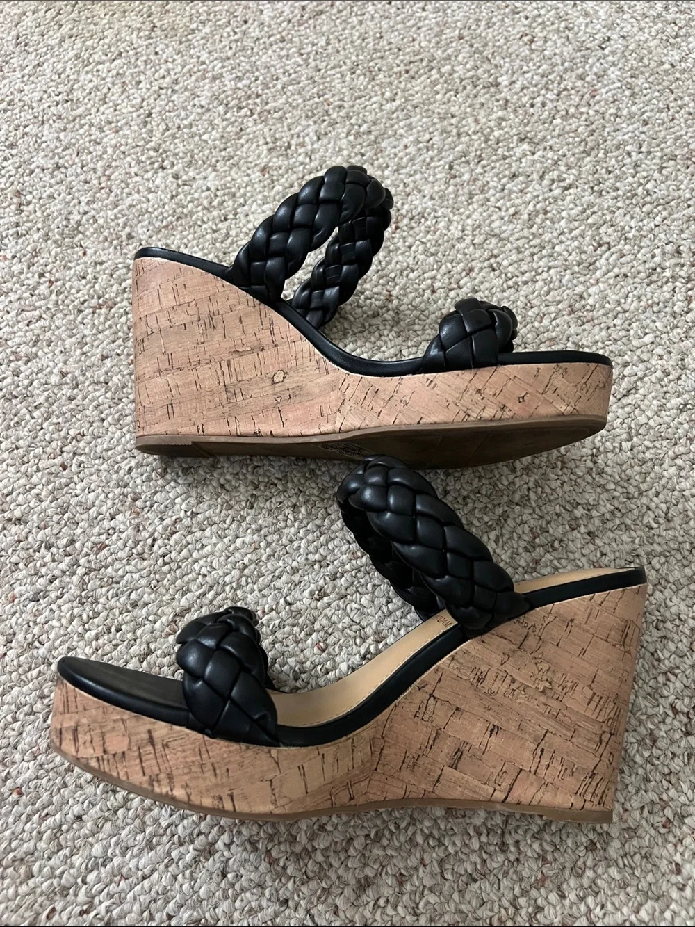 LC Lauren Conrad Black Braided Double-Strap Wedges